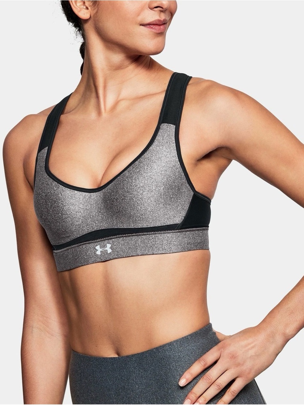 NWOT Under Armour Gray and Black Shaped Racerback Sports Bra Size 32DD